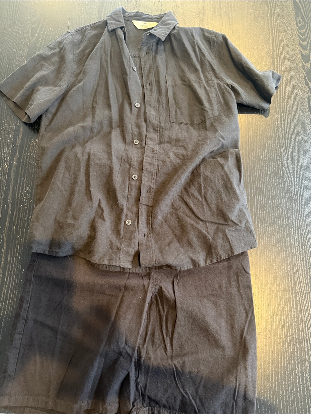H&M Boys linen Black Short-Sleeve Button-Up Shirt and short set
